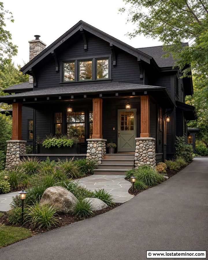 Jet Black Craftsman With Sage Green Dutch Door - 30 Jet Black House Design With Dutch Door Ideas