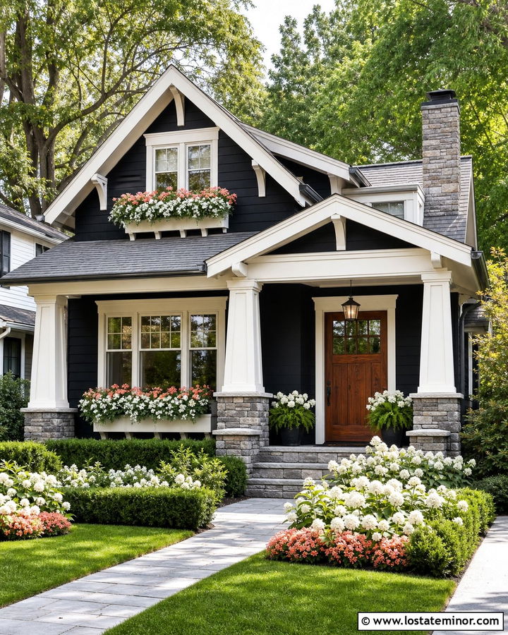 Jet Black Craftsman With White Window Boxes - 30 Jet Black House Design With Window Boxes Ideas