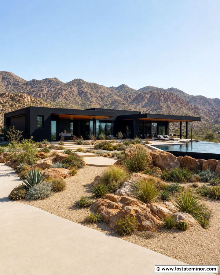 Jet Black Desert House With Infinity Pool - 30 Jet Black House Design With Swimming Pool Ideas