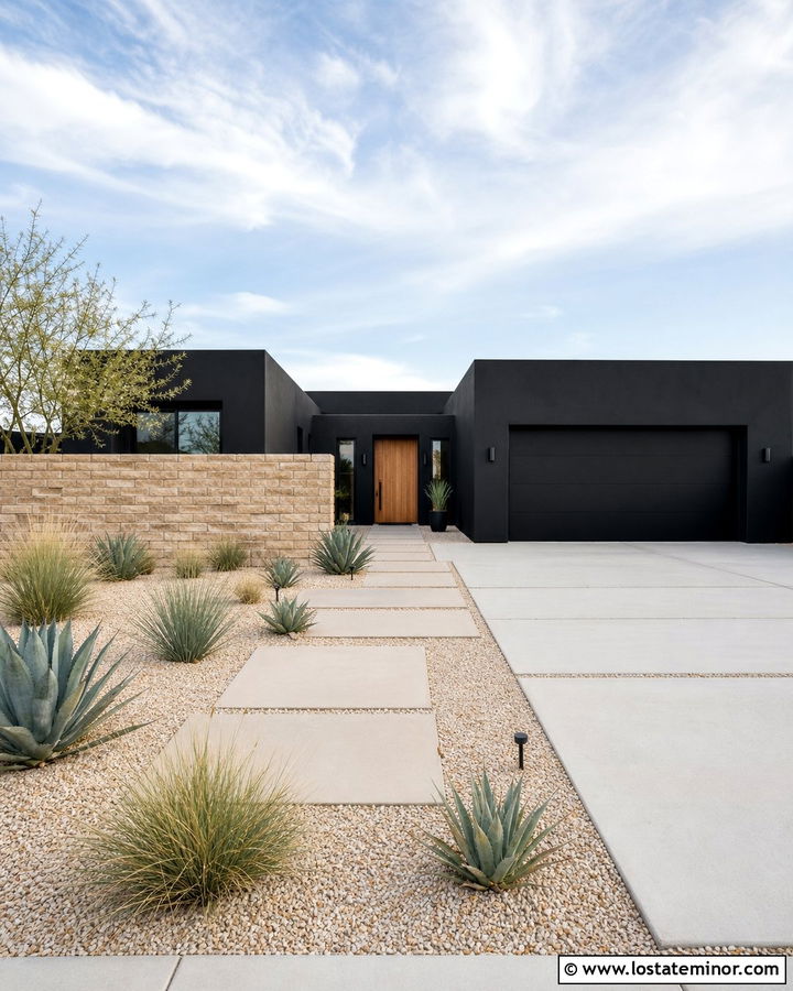 Jet Black Desert House With Tan Brick - 30 Jet Black House Design With Brick Accents Ideas