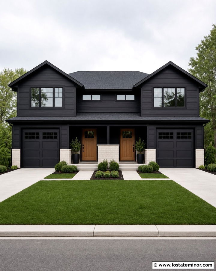 Jet Black Duplex With Cream Brick Wainscoting - 30 Jet Black House Design With Wainscoting Ideas