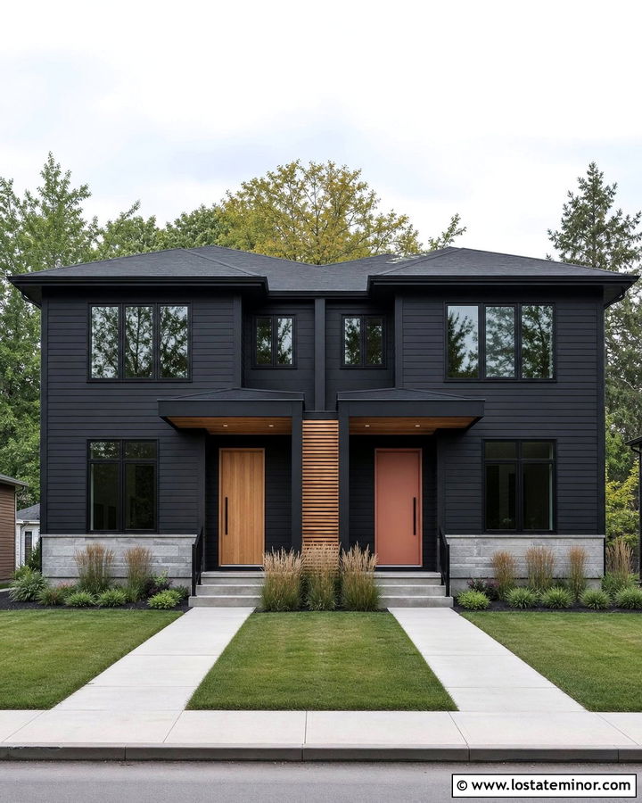 Jet Black Duplex With Matching Black Windows - 30 Jet Black House Design With Window Frames Ideas