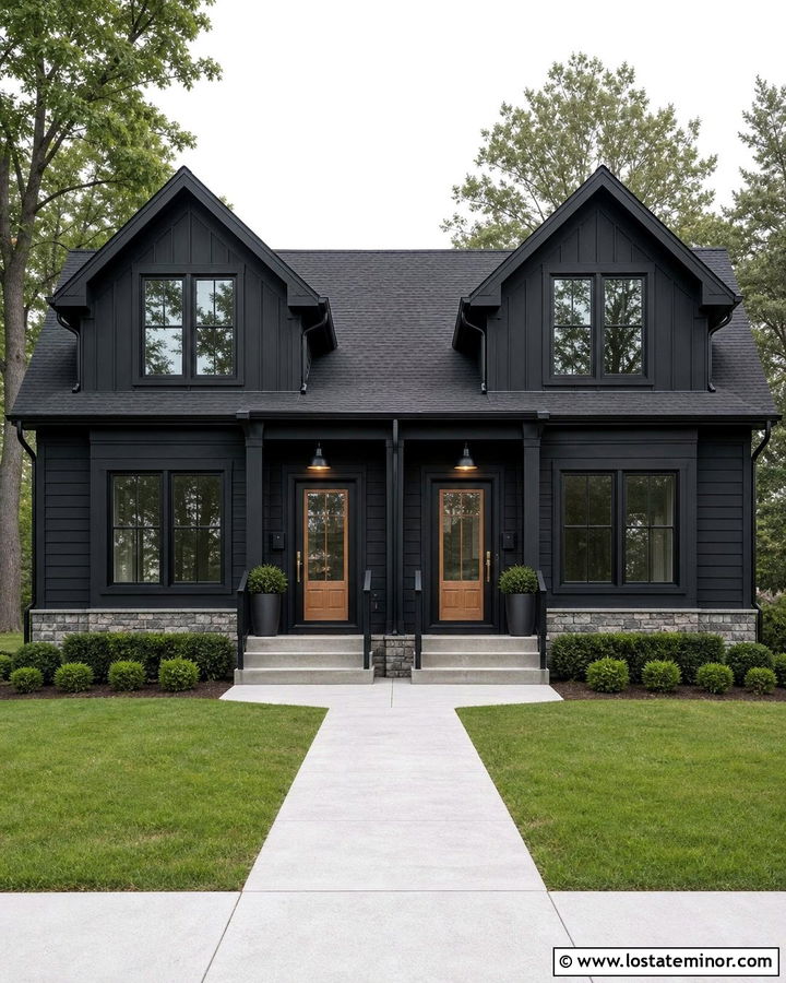 Jet Black Duplex With Matching Storm Doors - 30 Jet Black House Design With Storm Door Ideas