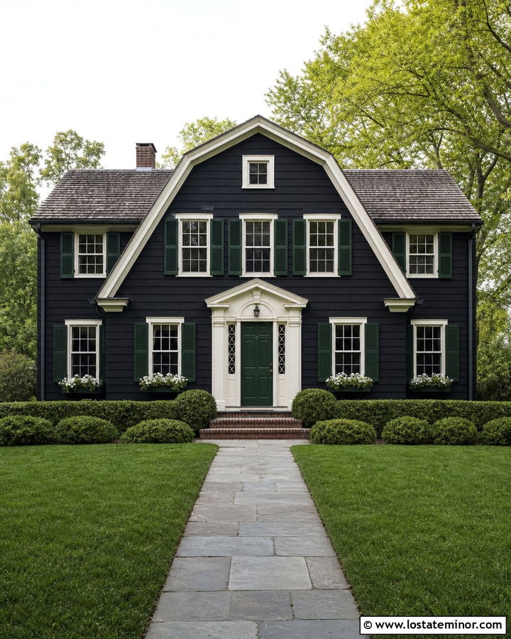 Jet Black Dutch Colonial With Forest Green Shutters - 30 Jet Black House Design With Shutters Ideas