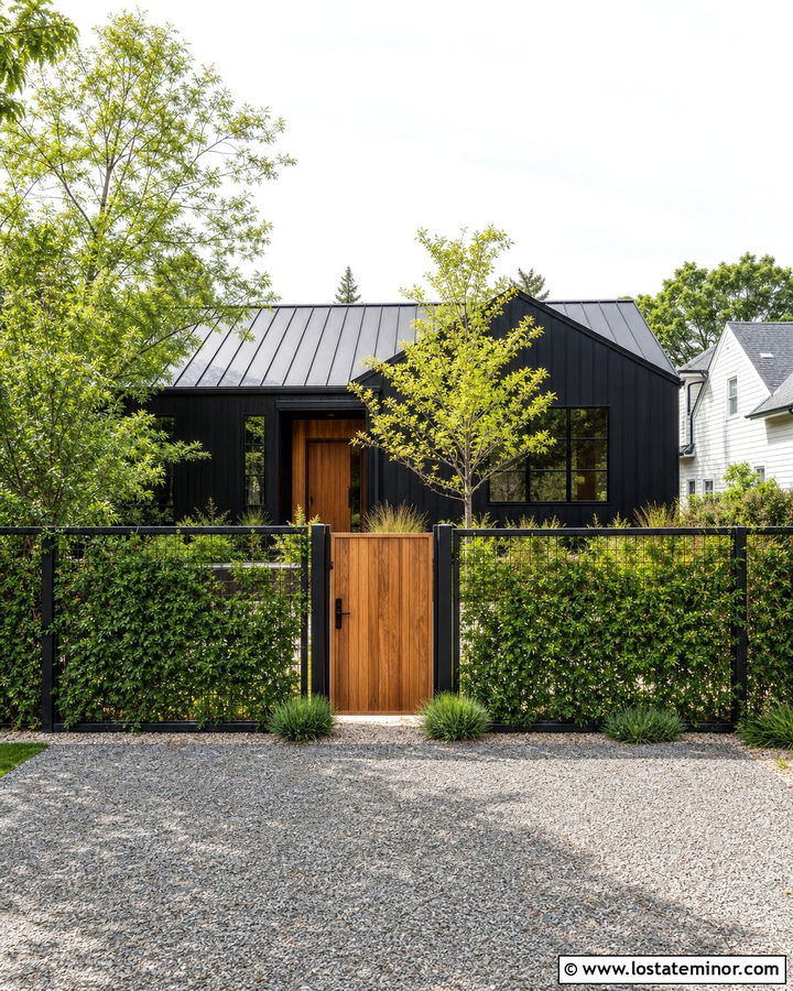 Jet Black Eco House With Living Fence - 30 Jet Black House Design With Fence Ideas