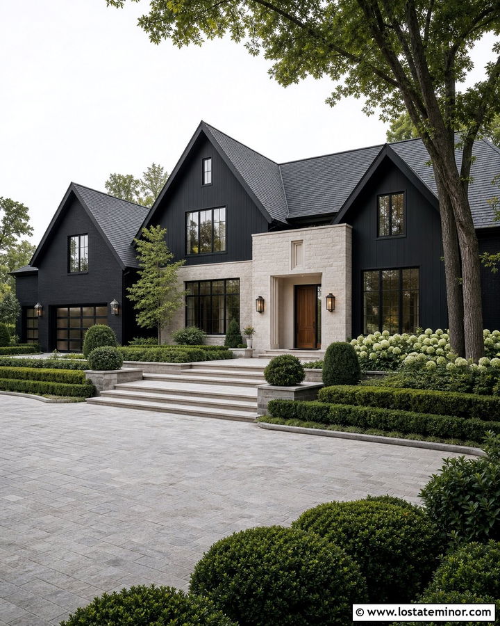 Jet Black Estate House With Bronze Windows - 30 Jet Black House Design With Window Frames Ideas