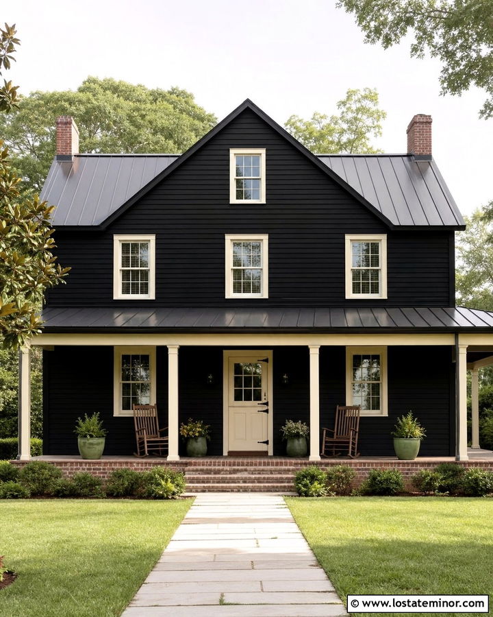 Jet Black Farmhouse With Cream Dutch Door - 30 Jet Black House Design With Dutch Door Ideas