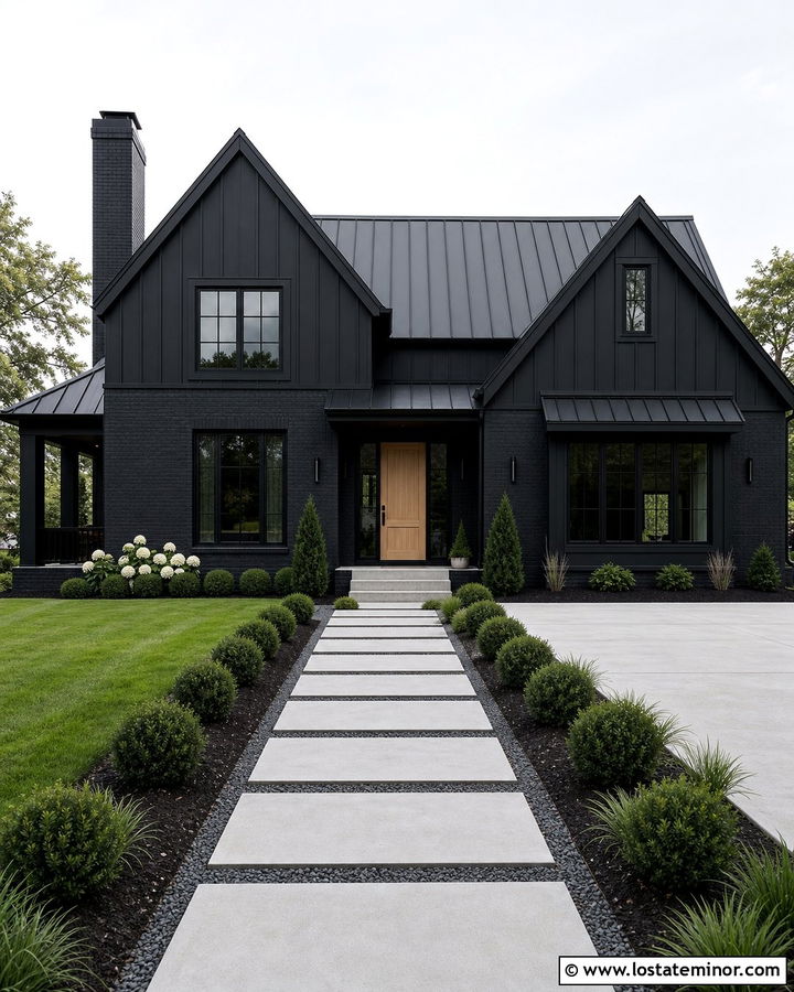 Jet Black Gable House With Black Brick - 30 Jet Black House Design With Gables Ideas