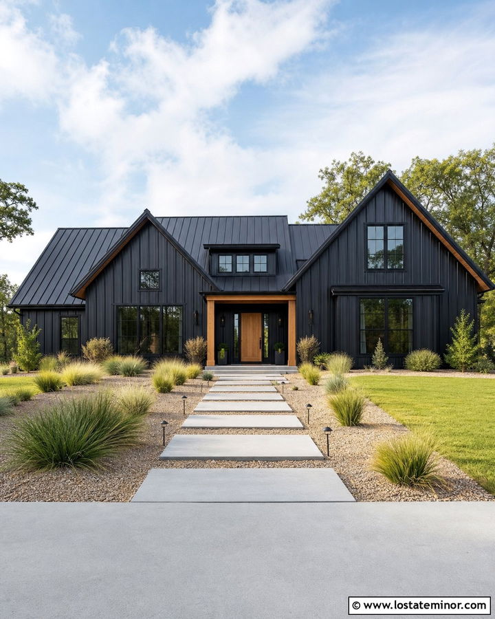 Jet Black Gable House With Black Metal Roof - 30 Jet Black House Design With Gables Ideas