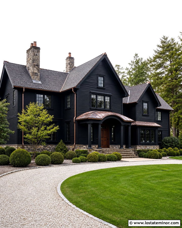 Jet Black Gable House With Copper Details - 30 Jet Black House Design With Gables Ideas