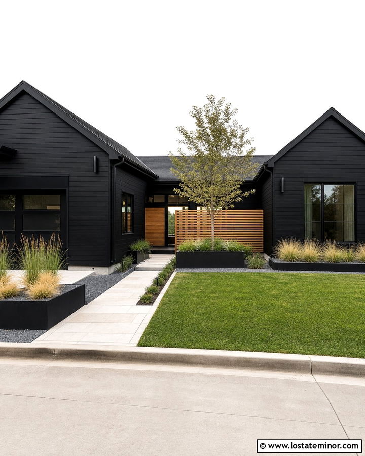 Jet Black Gable House With Courtyard Entry - 30 Jet Black House Design With Gables Ideas