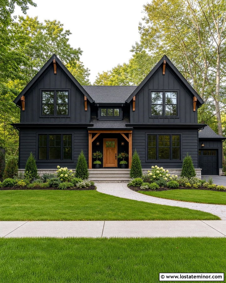 Jet Black Gable House With Double Gables - 30 Jet Black House Design With Gables Ideas