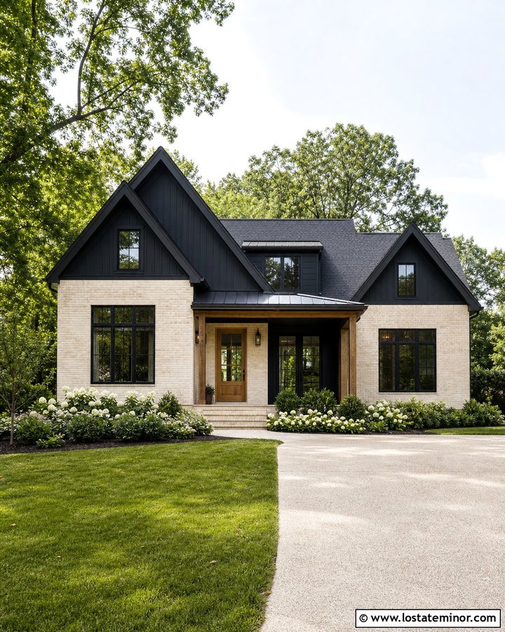 Jet Black Gable House With Light Brick - 30 Jet Black House Design With Gables Ideas