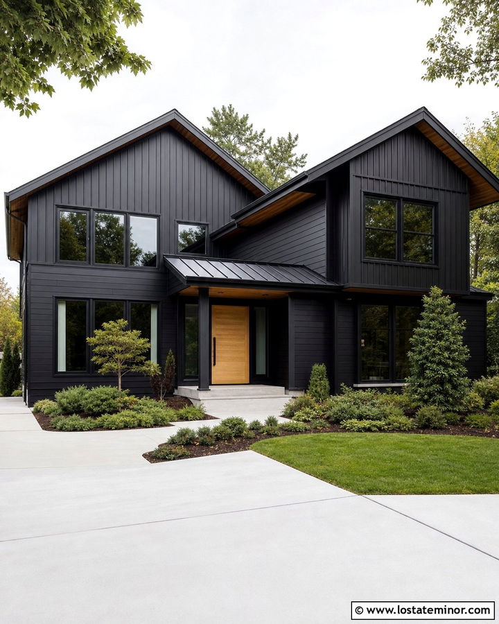 Jet Black Gable House With Mixed Siding - 30 Jet Black House Design With Gables Ideas