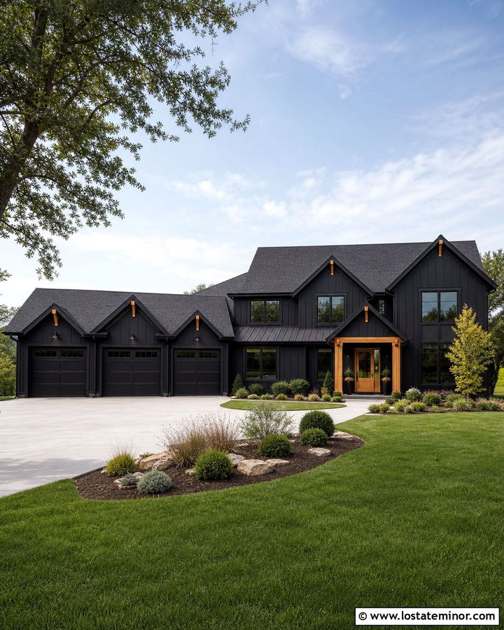 Jet Black Gable House With Three Car Garage - 30 Jet Black House Design With Gables Ideas