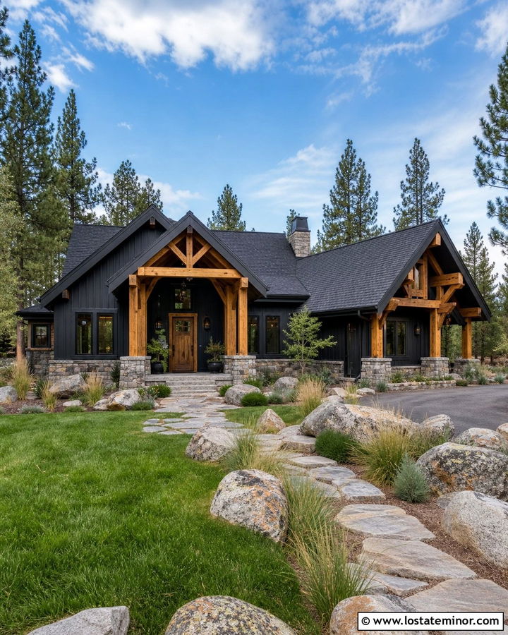 Jet Black Gable House With Timber Trusses - 30 Jet Black House Design With Gables Ideas