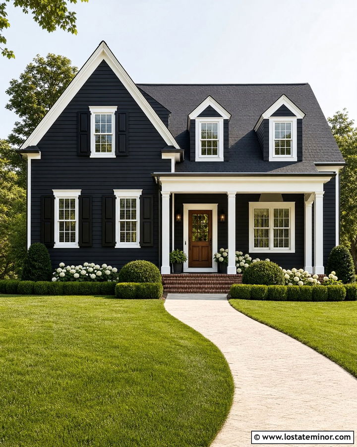 Jet Black Gable House With White Trim - 30 Jet Black House Design With Gables Ideas