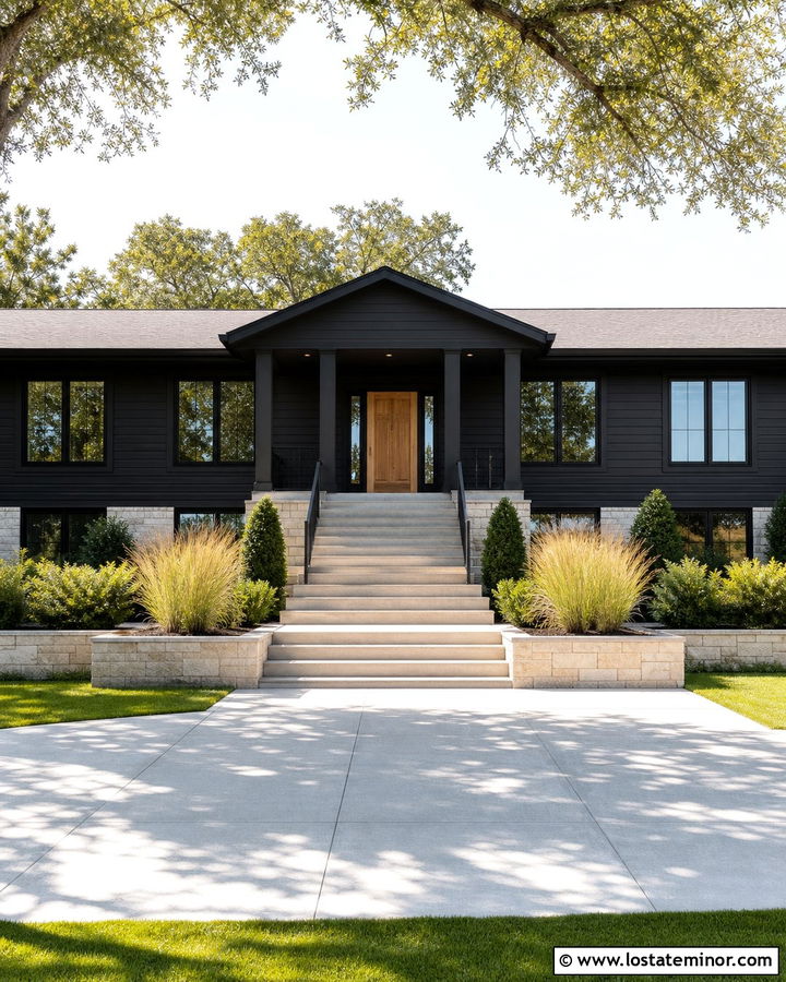 Jet Black Gable House With Wide Front Steps - 30 Jet Black House Design With Gables Ideas