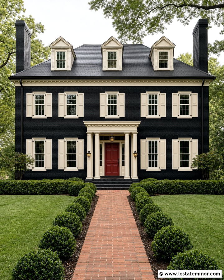 Jet Black Georgian House With Ivory Shutters - 30 Jet Black House Design With Shutters Ideas