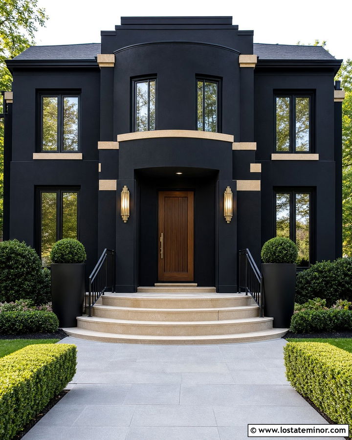 Jet Black House With Art Deco Light Fixtures - 30 Jet Black House Design With Light Fixtures Ideas