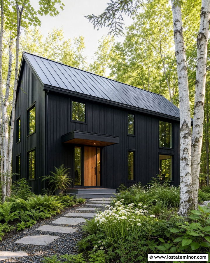 Jet Black House With Birch Trees - 30 Jet Black House Design With Landscaping Ideas