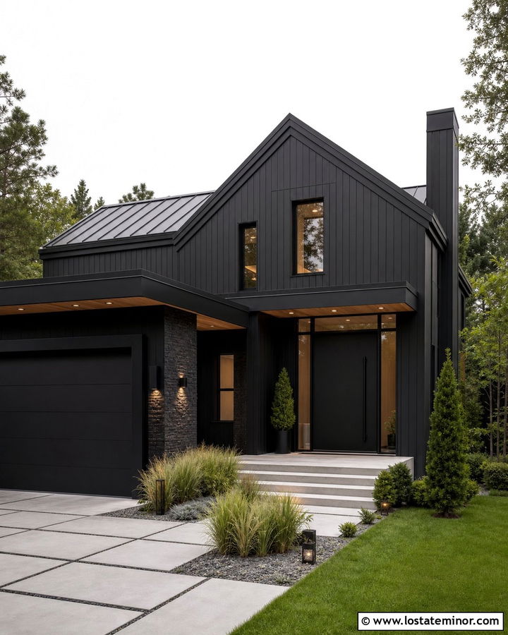 Jet Black House With Black Front Door - 30 Jet Black House Design With Front Door Ideas
