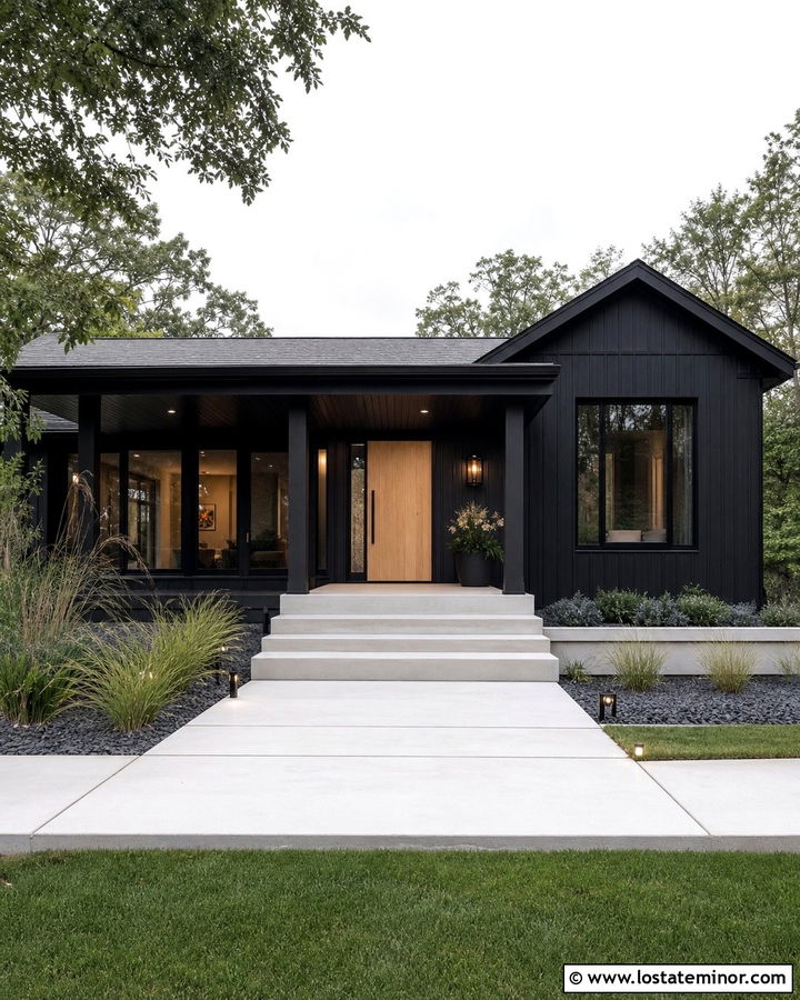 Jet Black House With Black Porch Ceiling - 30 Jet Black House Design With Porch Ceiling Ideas
