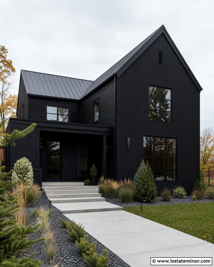 Jet Black House With Black Trim - 30 Jet Black House Design With Accents Ideas