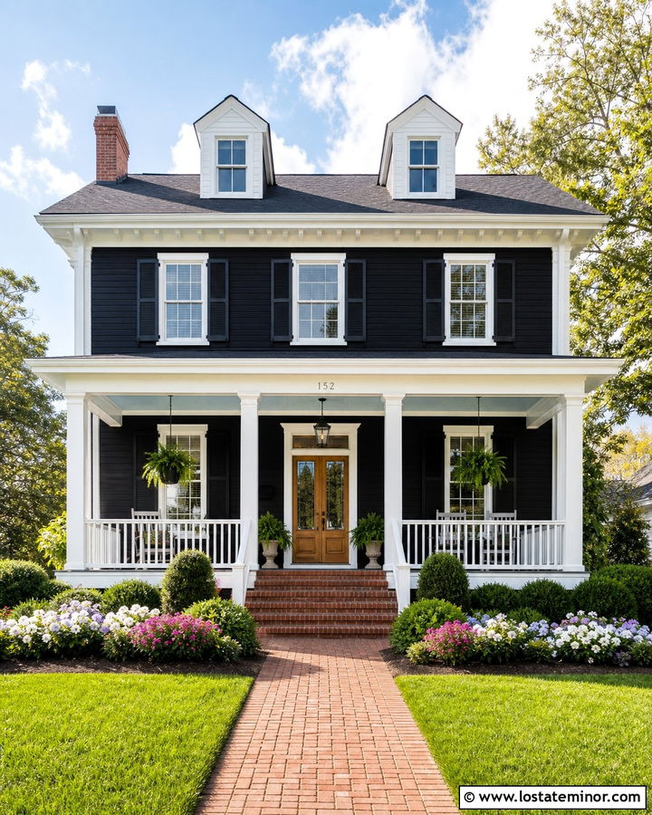 Jet Black House With Blue Beadboard Porch Ceiling - 30 Jet Black House Design With Porch Ceiling Ideas