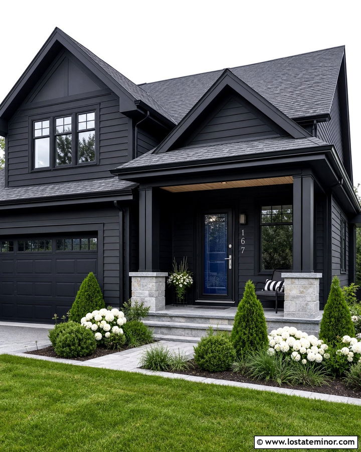 Jet Black House With Blue Door And Black Storm Door - 30 Jet Black House Design With Storm Door Ideas