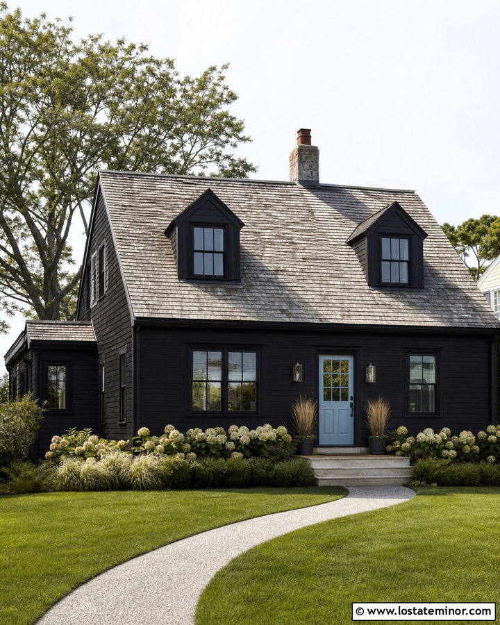Jet Black House With Blue Front Door - 30 Jet Black House Design With Accents Ideas