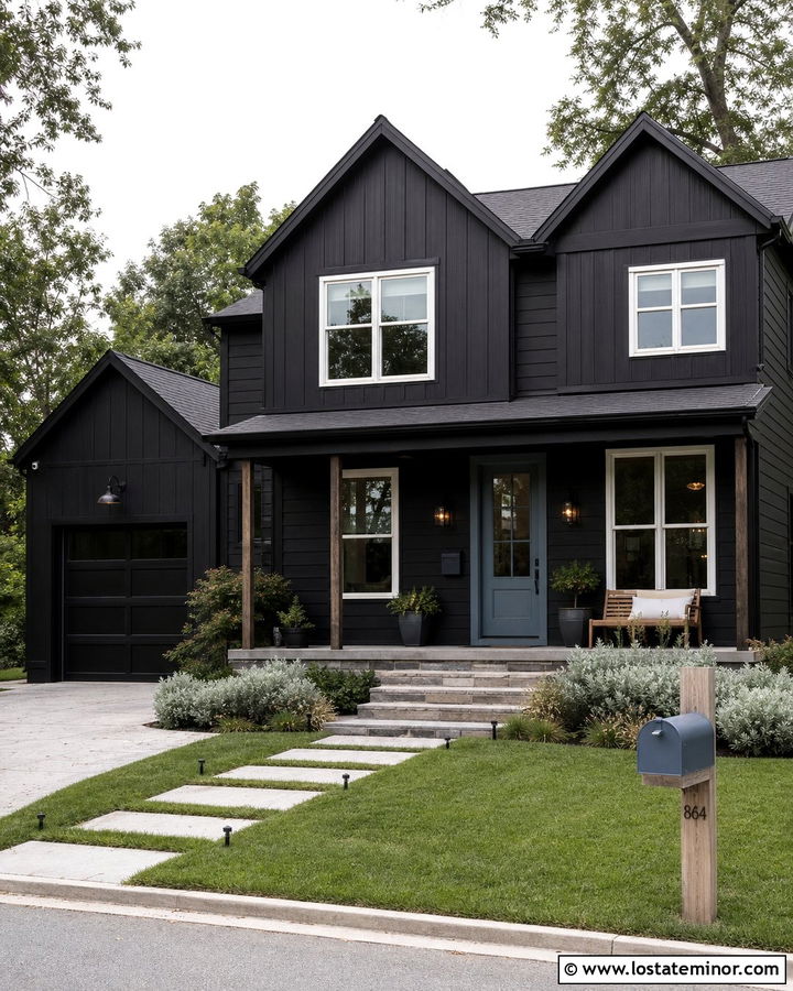 Jet Black House With Blue Mailbox - 30 Jet Black House Design With Mailbox Ideas
