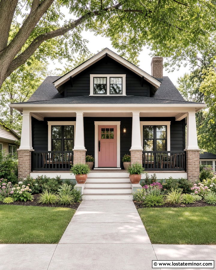 Jet Black House With Blush Beige Porch Ceiling - 30 Jet Black House Design With Porch Ceiling Ideas