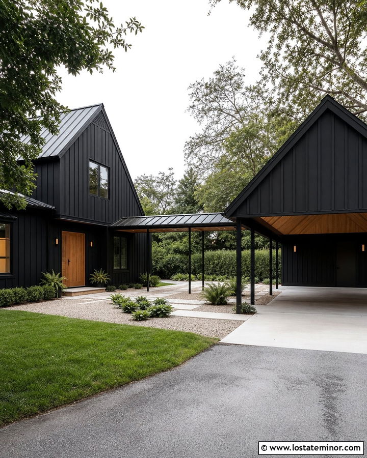 Jet Black House With Breezeway Carport - 30 Jet Black House Design With Carport Ideas