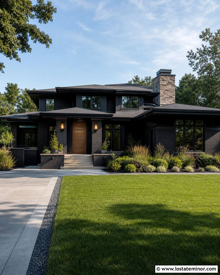 Jet Black House With Bronze Metal Entry Door - 30 Jet Black House Design With Entry Door Ideas