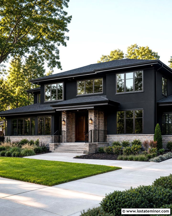 Jet Black House With Bronze Windows - 30 Jet Black House Design With Accents Ideas