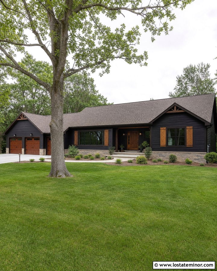 Jet Black House With Brown Roof - 30 Jet Black House Design With Accents Ideas