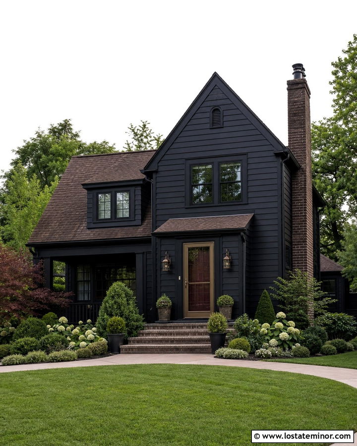 Jet Black House With Burgundy Door And Bronze Storm Door - 30 Jet Black House Design With Storm Door Ideas
