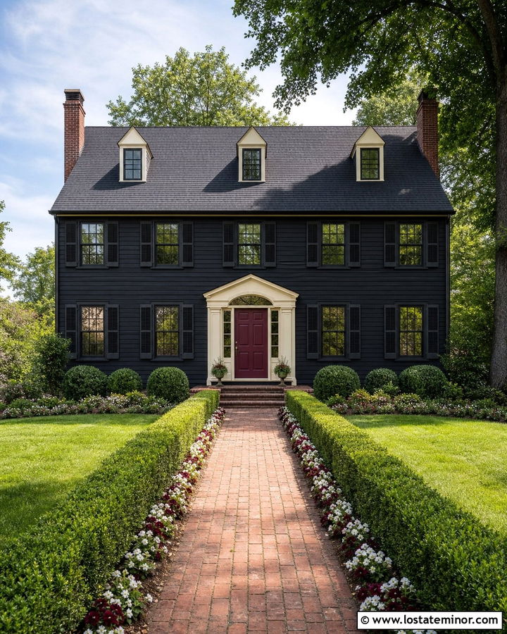 Jet Black House With Burgundy Door - 30 Jet Black House Design With Accents Ideas