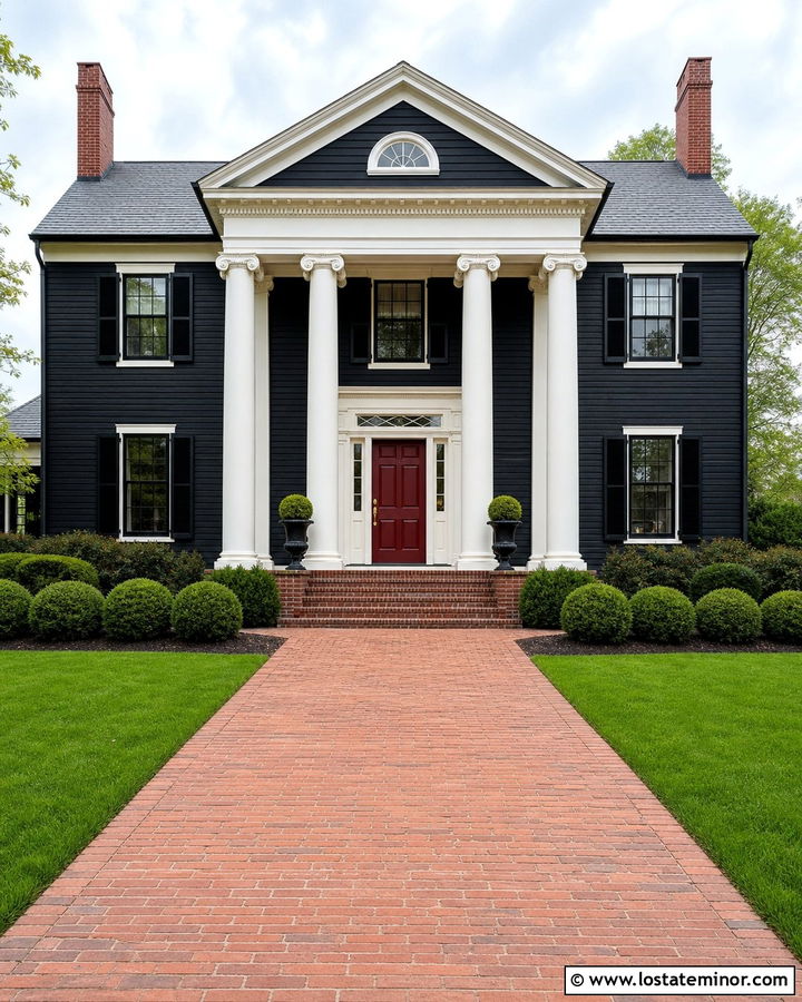 Jet Black House With Burgundy Entry Door - 30 Jet Black House Design With Entry Door Ideas