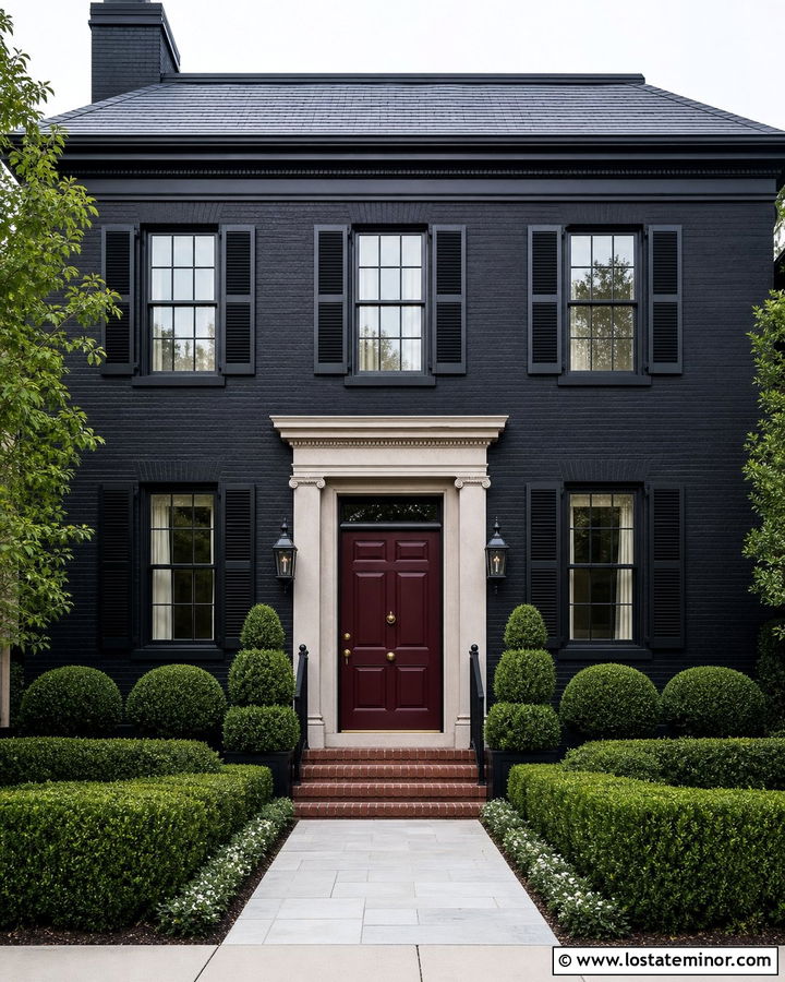 Jet Black House With Burgundy Front Door - 30 Jet Black House Design With Front Door Ideas