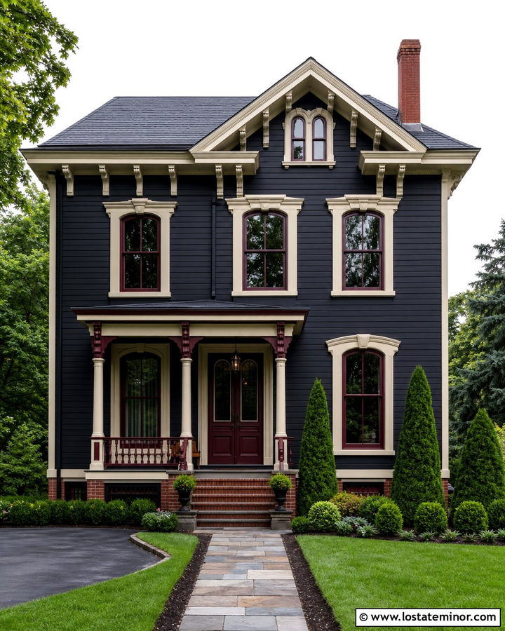 Jet Black House With Burgundy Trim - 30 Jet Black House Design With Trim Ideas