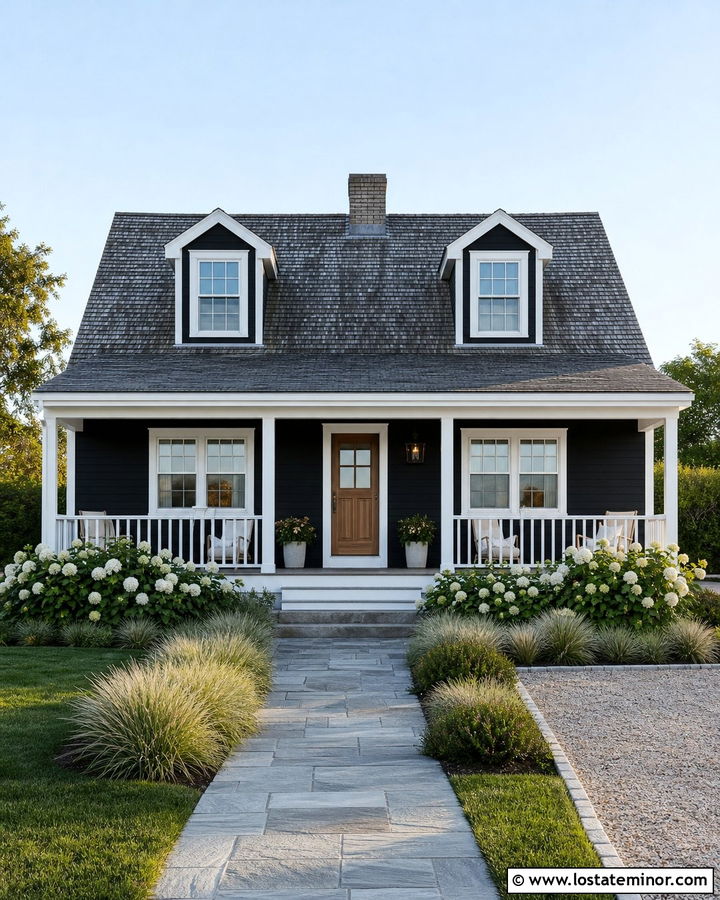 Jet Black House With Cape Cod Railings - 30 Jet Black House Design With Railings Ideas