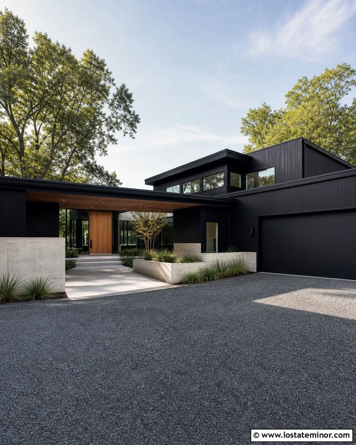 Jet Black House With Carport Entry Courtyard - 30 Jet Black House Design With Carport Ideas