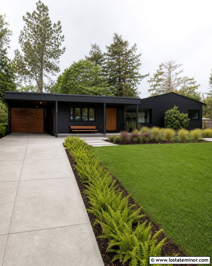 Jet Black House With Carport Privacy Screen - 30 Jet Black House Design With Carport Ideas