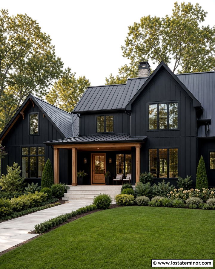 Jet Black House With Cedar Porch Ceiling - 30 Jet Black House Design With Porch Ceiling Ideas