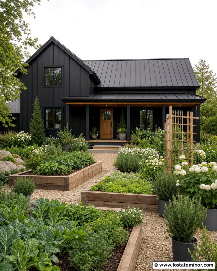 Jet Black House With Cedar Raised Beds - 30 Jet Black House Design With Landscaping Ideas