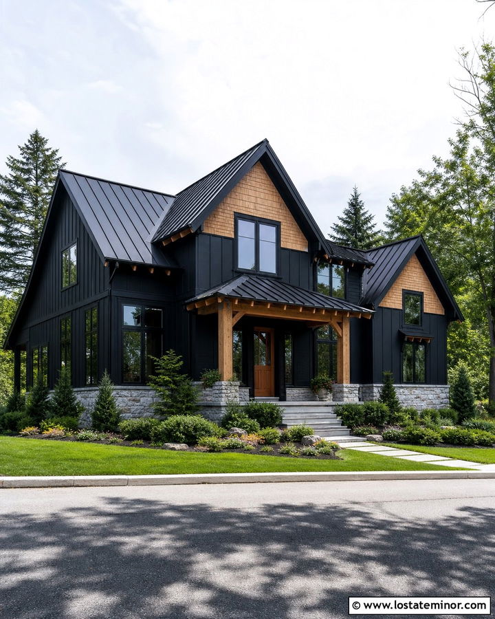 Jet Black House With Cedar Shakes And Black Metal Roof - 30 Jet Black House Design With Cedar Shake Ideas