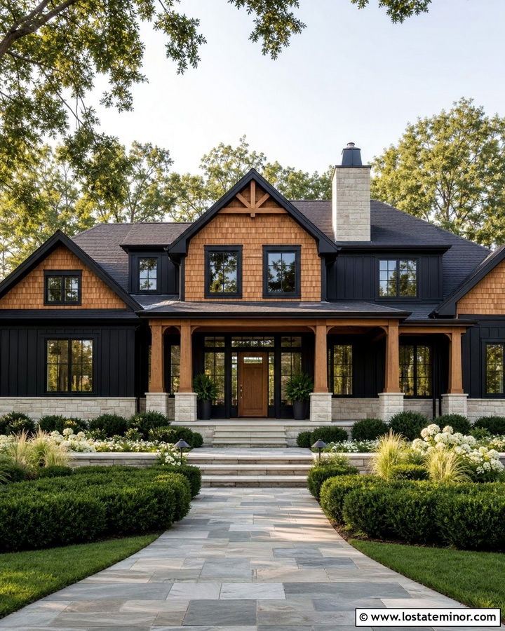 Jet Black House With Cedar Shakes And Limestone - 30 Jet Black House Design With Cedar Shake Ideas