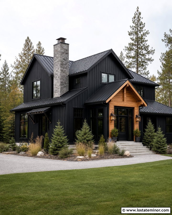 Jet Black House With Cedar Siding And Chimney - 30 Jet Black House Design With Chimney Ideas